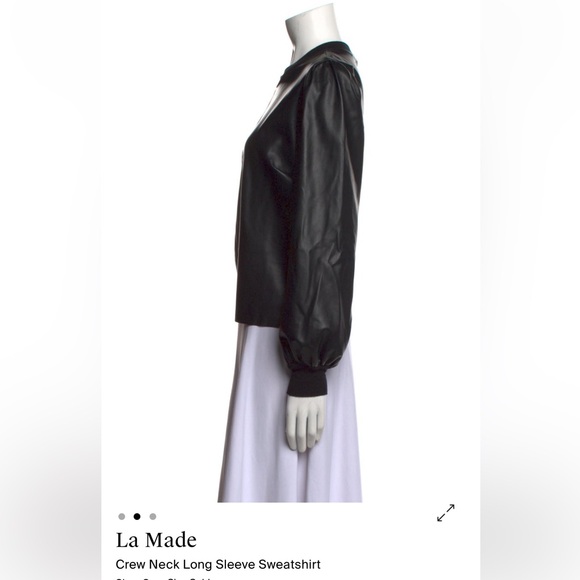 LA Made Black Faux Leather Crew Neck, Long Sleeve top. Size Small - Picture 2 of 8